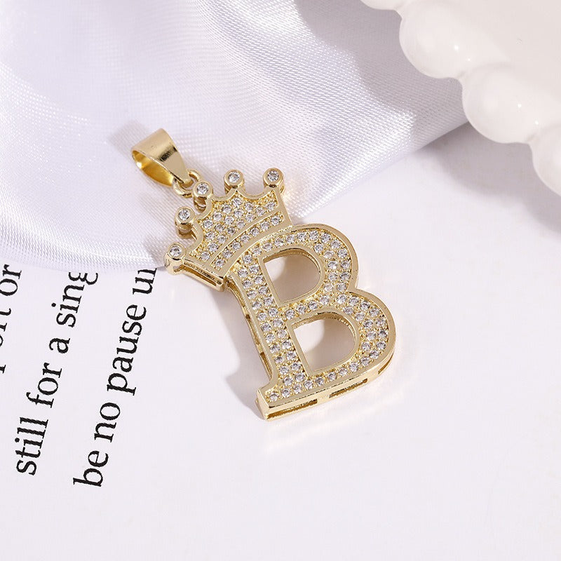 26 Letters Optional Crown Diamond-Encrusted Necklace - Gold/Silver Two-Color Unisex Personalized Light Luxury Accessory