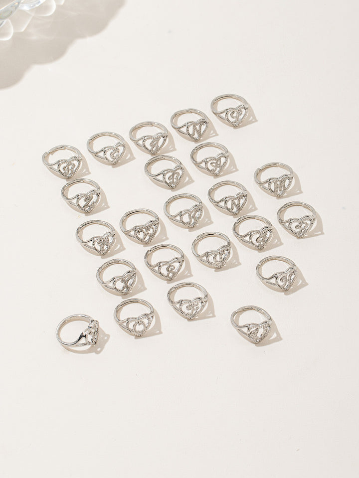 26 Letters Optional Heart Hollow Ring - Gold & Silver Two-Color Women's Light Luxury Personalized Letter Accessory