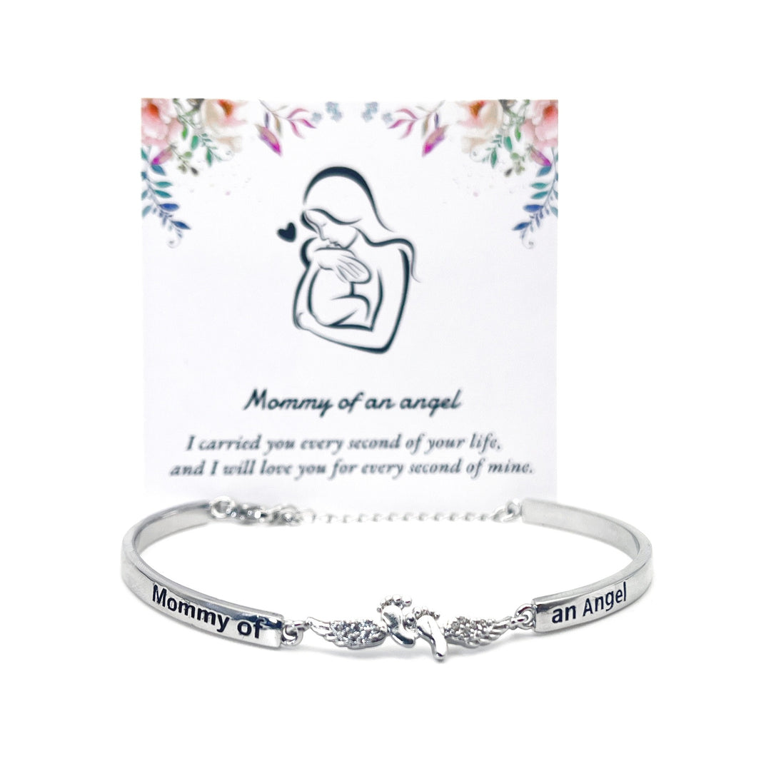 S925 Silver Diamond-Paved Baby Footprint  "Mommy of an Angel" Memorial Bracelet