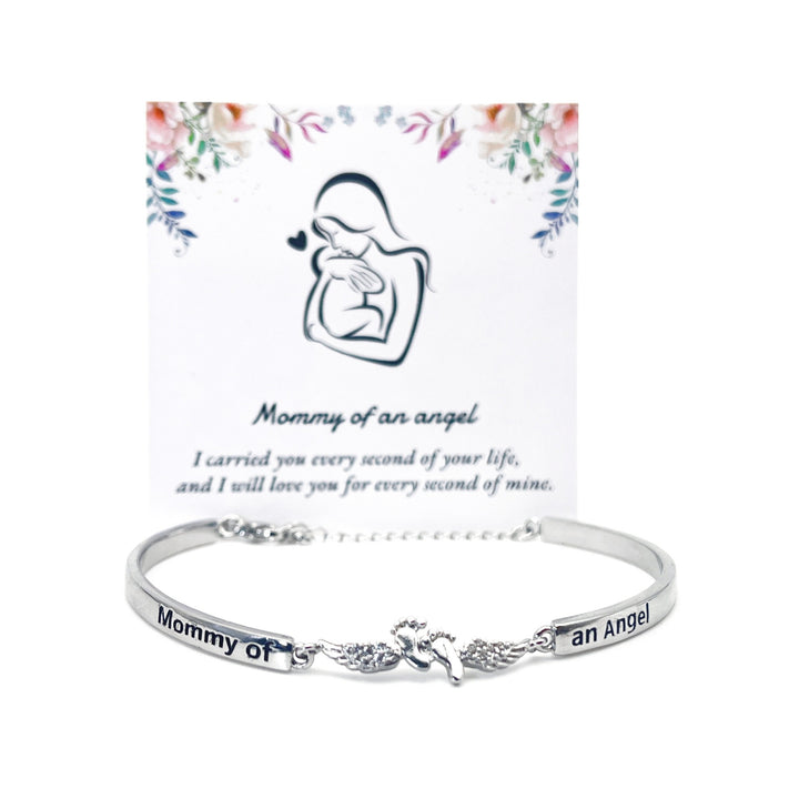 S925 Silver Diamond-Paved Baby Footprint  "Mommy of an Angel" Memorial Bracelet
