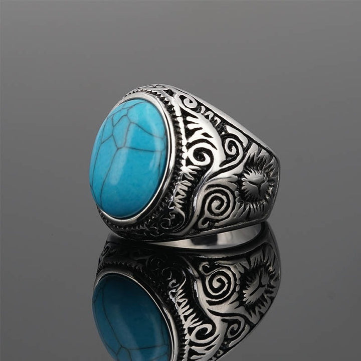 S925 Silver  Antiqued Niche Wide Vintage Carved Multi-Gemstone Ring