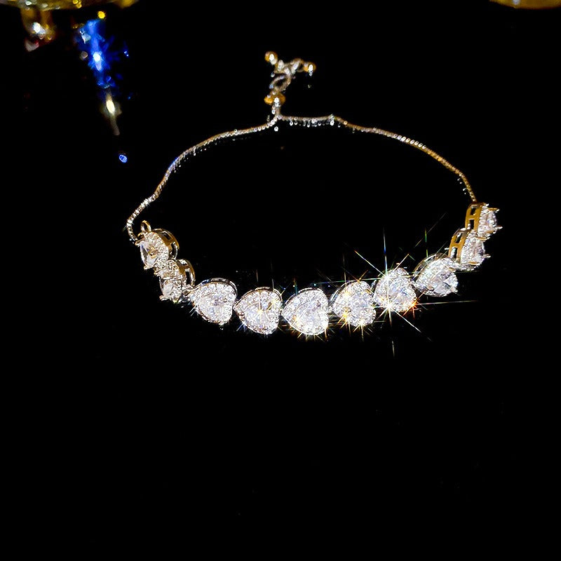 Multi-Color Heart-Shaped Full-Diamond Adjustable Bracelet