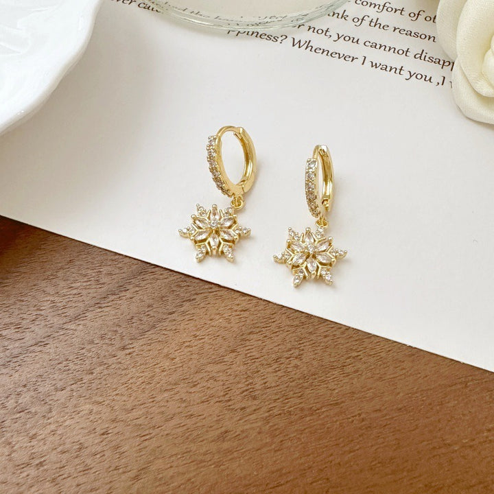 Snowflake Charm Hoop Earrings | Sparkling Pavé Design · Winter-Inspired Jewelry