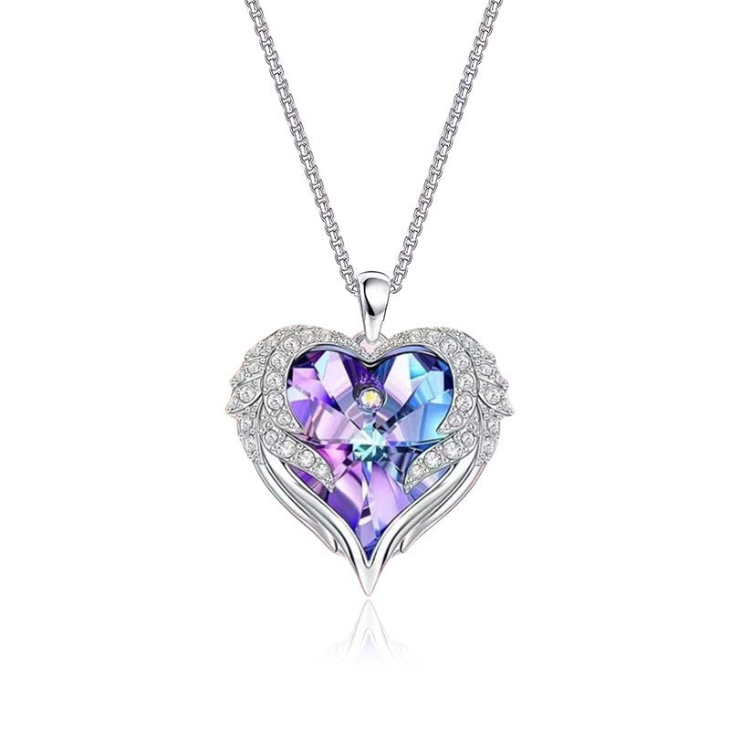 Angel Wing Heart Crystal Necklace | Multicolor Gem | Meaningful Gift for Her