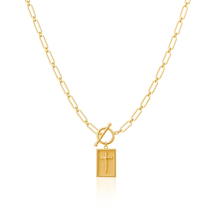 Vintage Cross Square Tag OT Clasp Necklace (Gold/Silver Version)