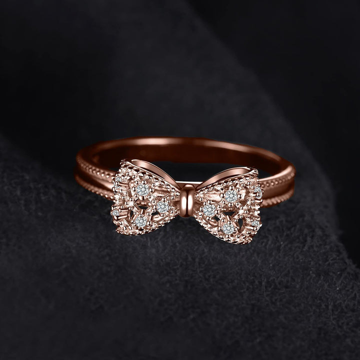 S925 Sterling Silver Bow Ring | Sparkling Pavé Design · 3 Colors Available