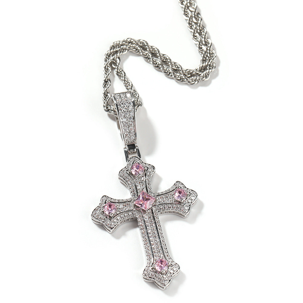 Multi-Color Gem Cross Necklace
