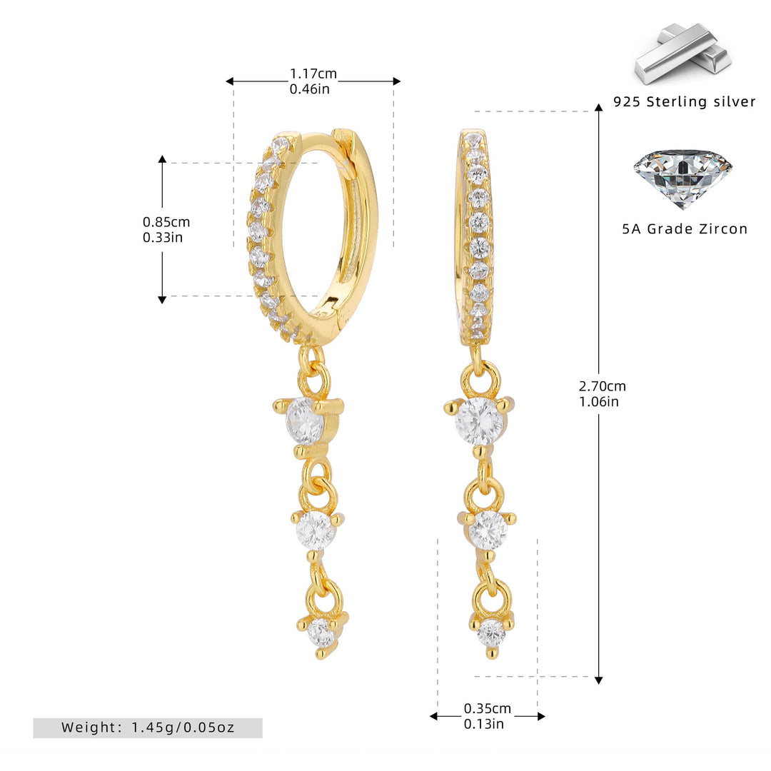 Sterling Silver Minimalist Long Diamond Drop Earrings (2 PCS)
