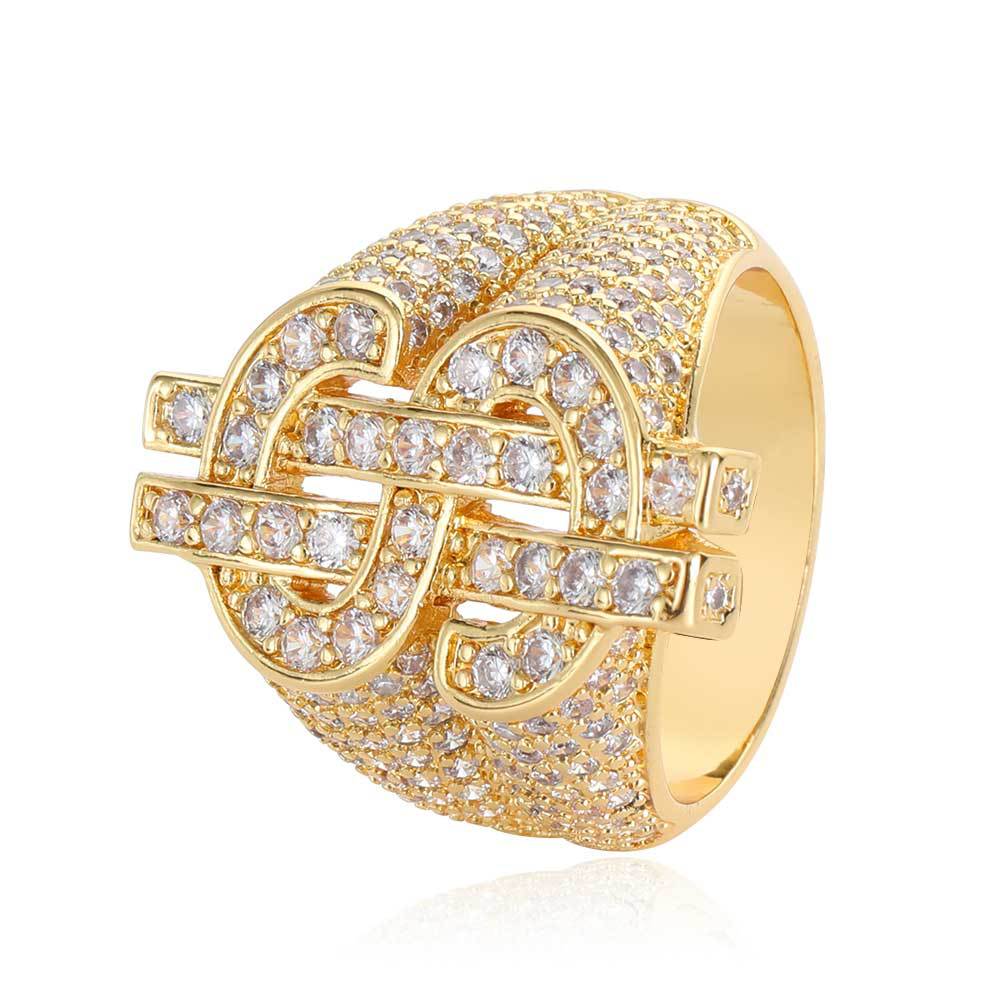 Dollar Sign Full Diamond Personality Ring (Gold/Silver Version)