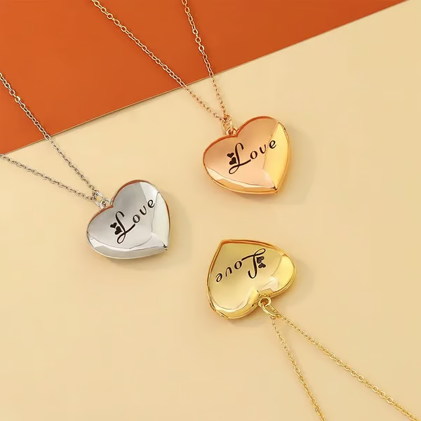 For Love - Customized Double Names, Dates & Photo Heart Necklace