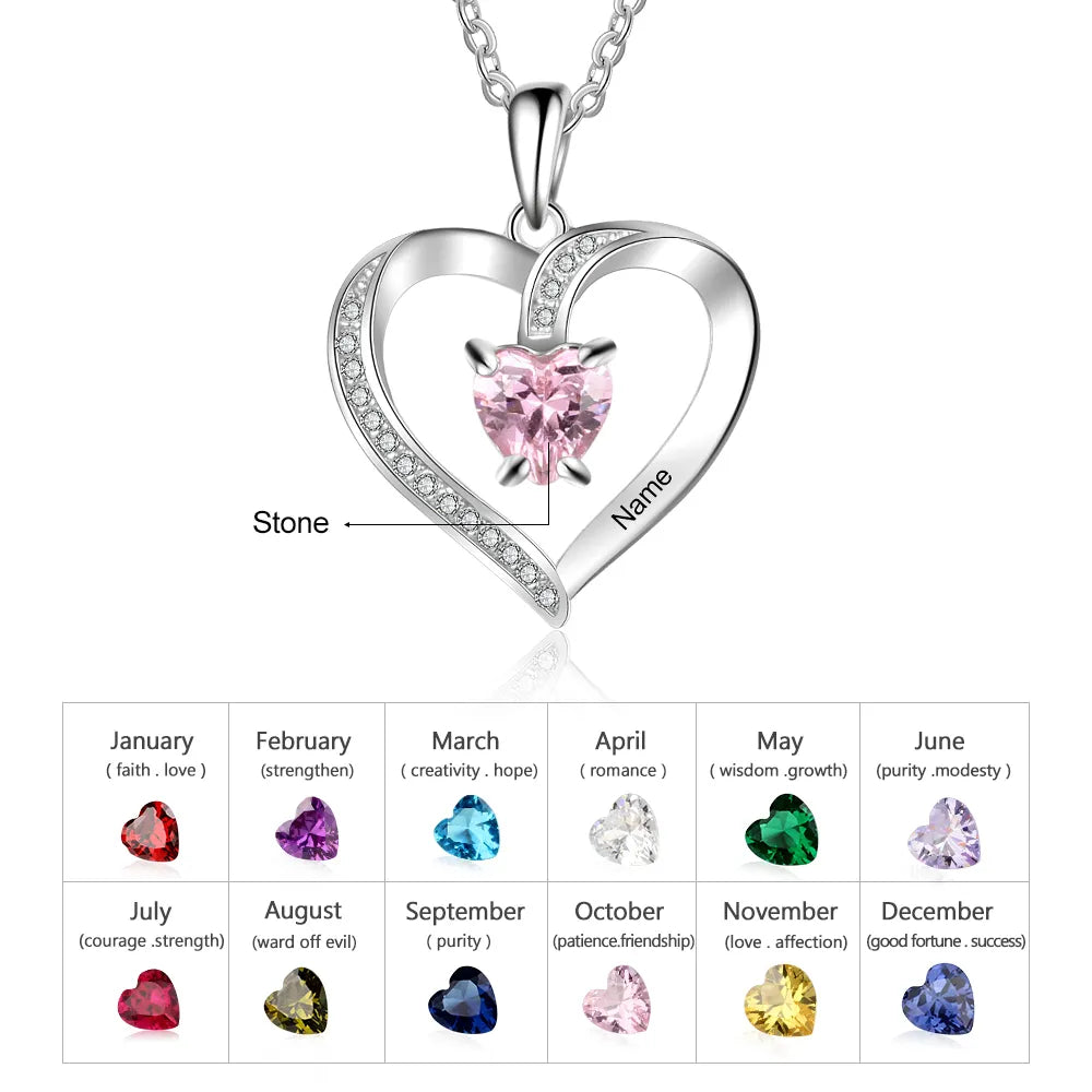925 Sterling Silber Personalisierte Halskette mit 1 Name und 1 Geburtsstein