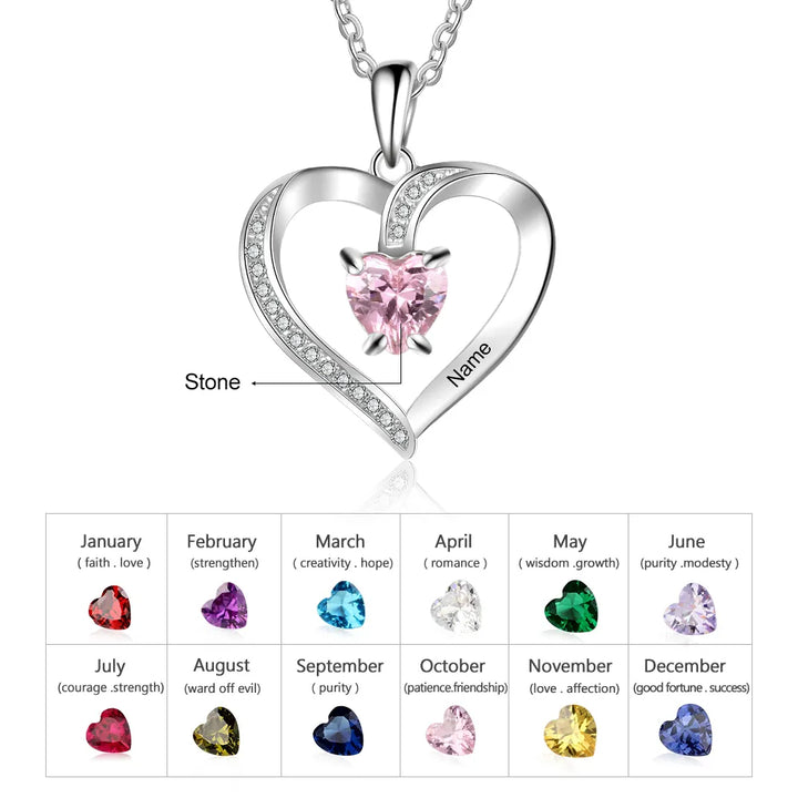 925 Sterling Silber Personalisierte Halskette mit 1 Name und 1 Geburtsstein