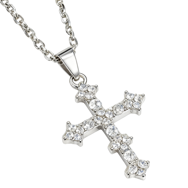 Full-Diamond Cross Necklace (Gold/Silver Version)