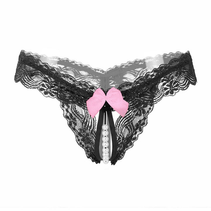 Sexy Pearl Bow Open Crotch Panty