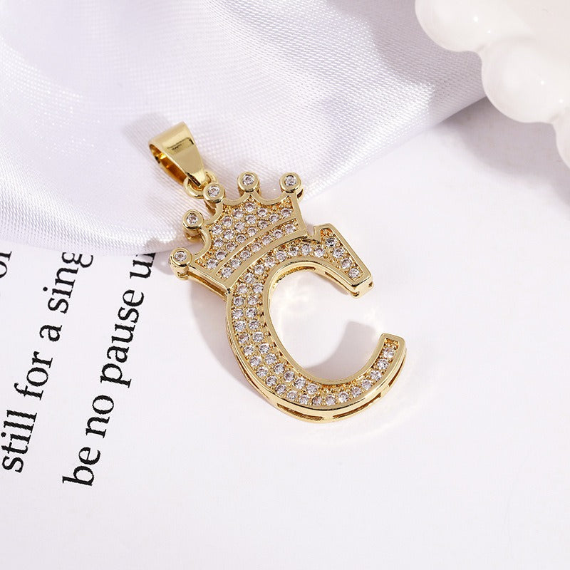26 Letters Optional Crown Diamond-Encrusted Necklace - Gold/Silver Two-Color Unisex Personalized Light Luxury Accessory