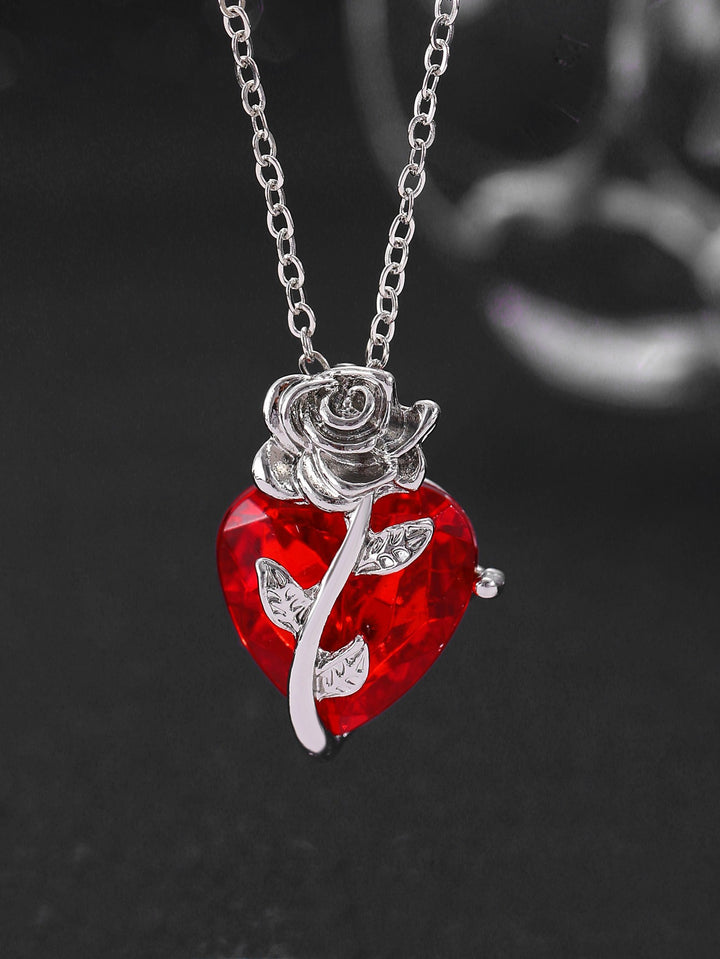 Rose & Red Heart Multi-Color Necklaces - Black Gold/Gold/Silver Single Chain & Layered Styles