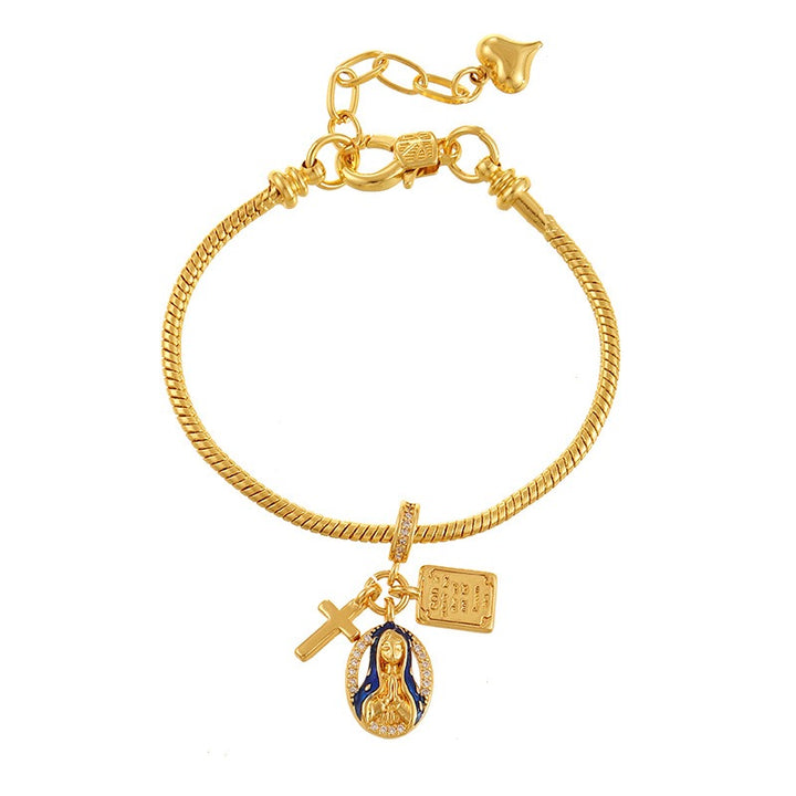 18K Gold-Color Diamond Necklace & Bracelet Two-Piece Set
