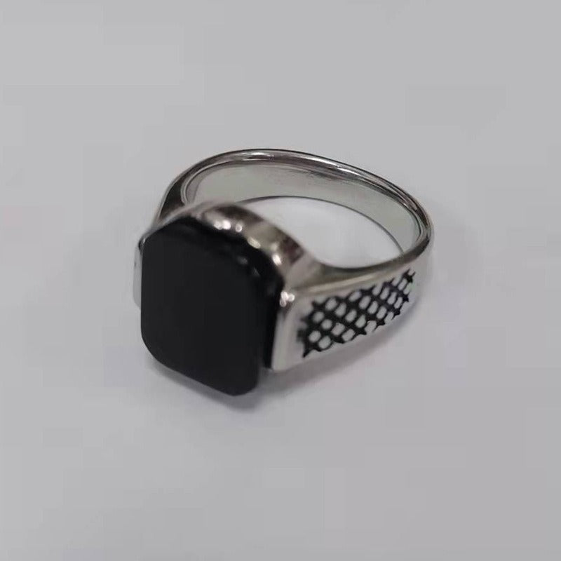 18K Gold/Silver Black Onyx Snake Pattern Ring