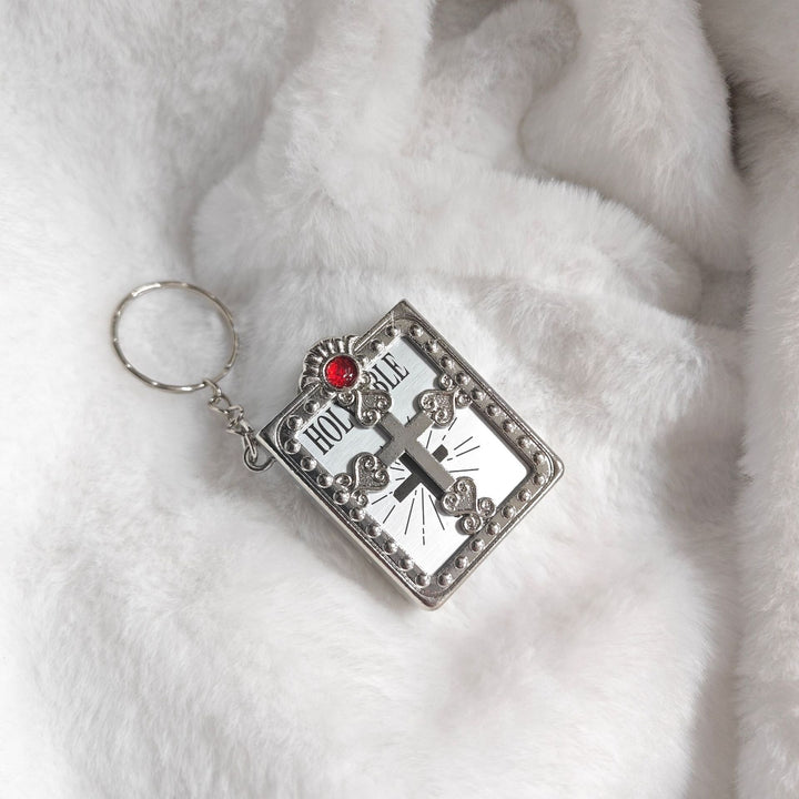 Vintage Holy Bible Cross Keychain | 3D Book Design Christian Key Ring | Metal Faith Charm