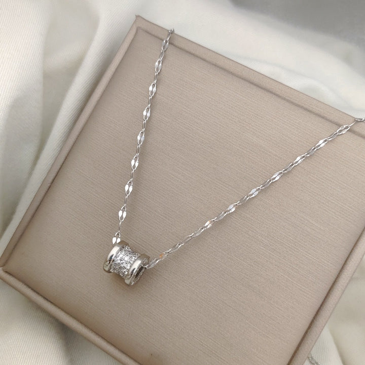 18K Gold / White Gold Slim Barrel Pavé Necklace | Minimal Luxury Collarbone Chain