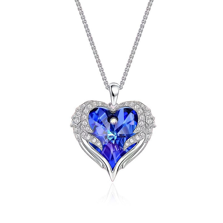 Angel Wing Heart Crystal Necklace | Multicolor Gem | Meaningful Gift for Her