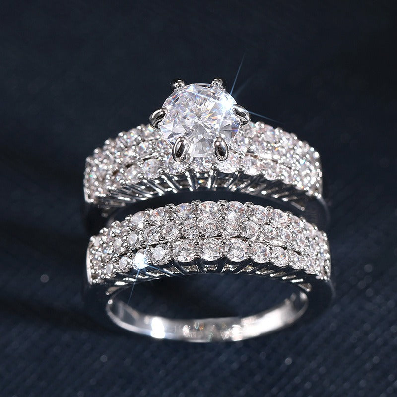 Luxury Moissanite Gold Ring Set | Center Stone & Pave Band Duo