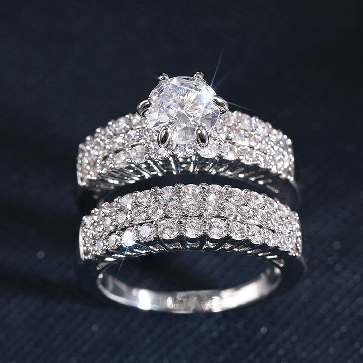 Luxury Moissanite Gold Ring Set | Center Stone & Pave Band Duo