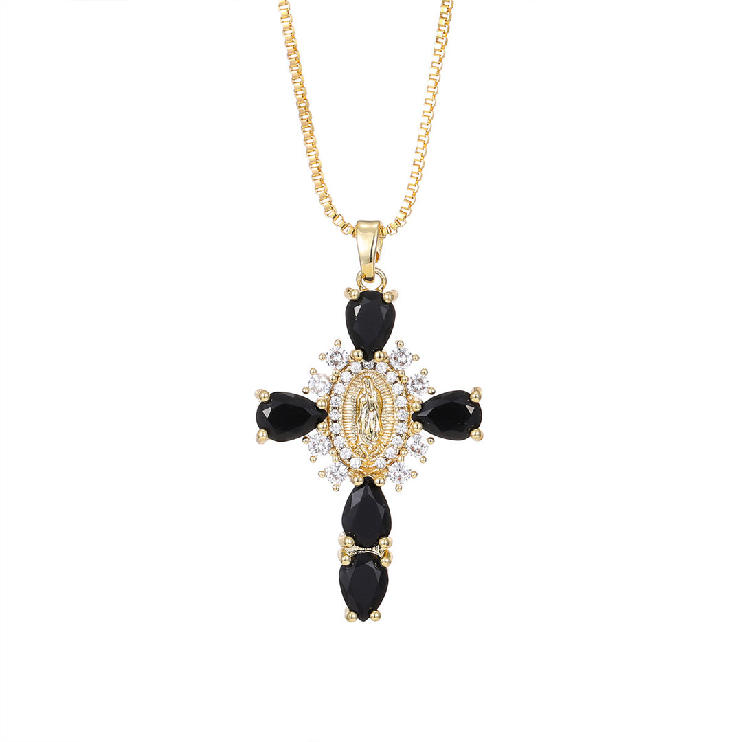 Colorful Cross Virgin Mary Necklace  Fusion of Faith and Fashion