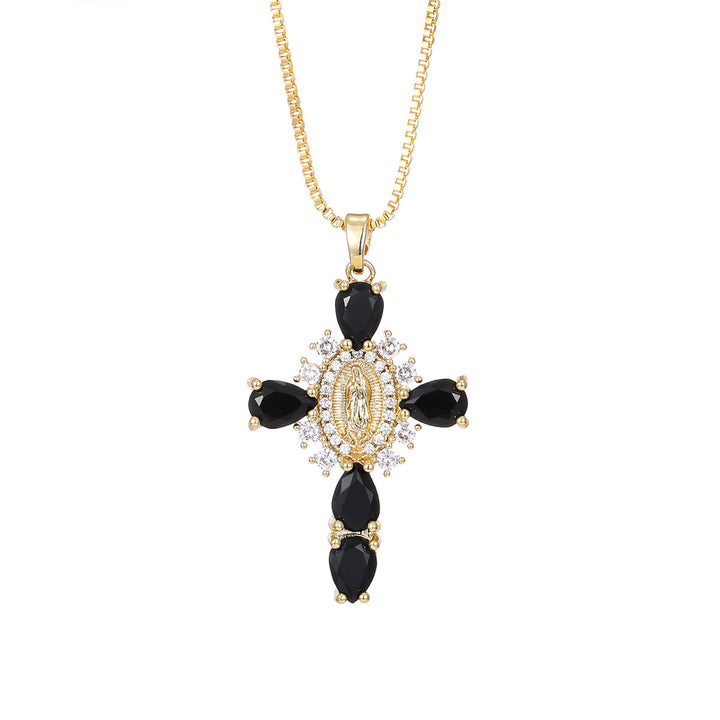 Colorful Cross Virgin Mary Necklace  Fusion of Faith and Fashion