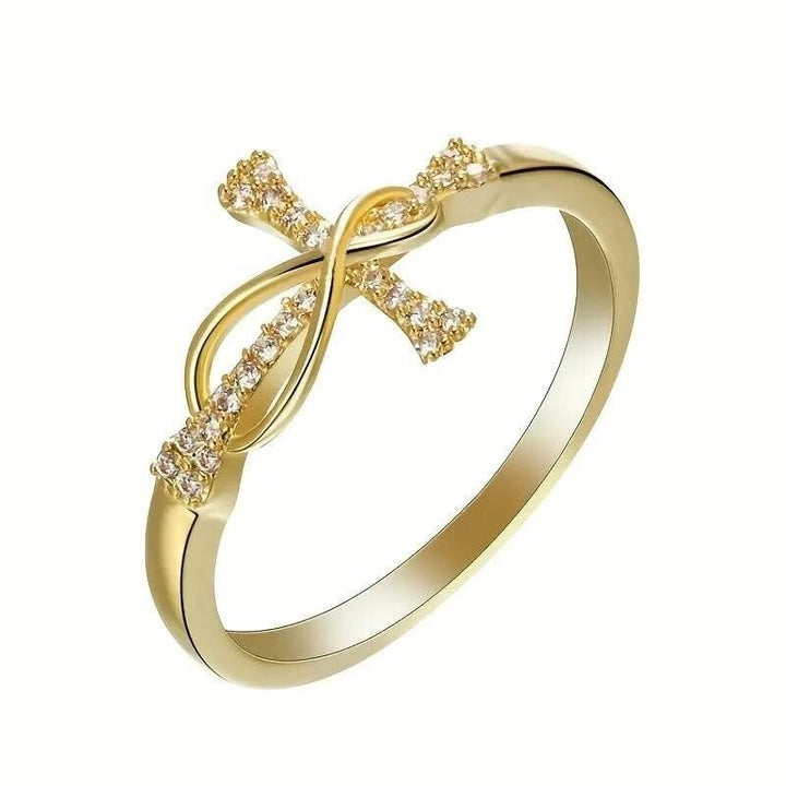 Cross and Infinity Symbol Full-Diamond Ring (Gold/Silver Version)