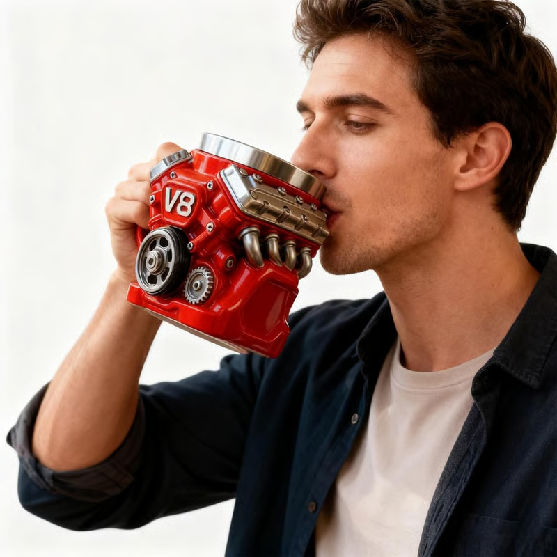 Engine-Themed Coffee Mug, Realistic V8 Engine Stainless Steel Mug