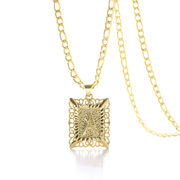 Vintage Square Letter Pendant Necklace