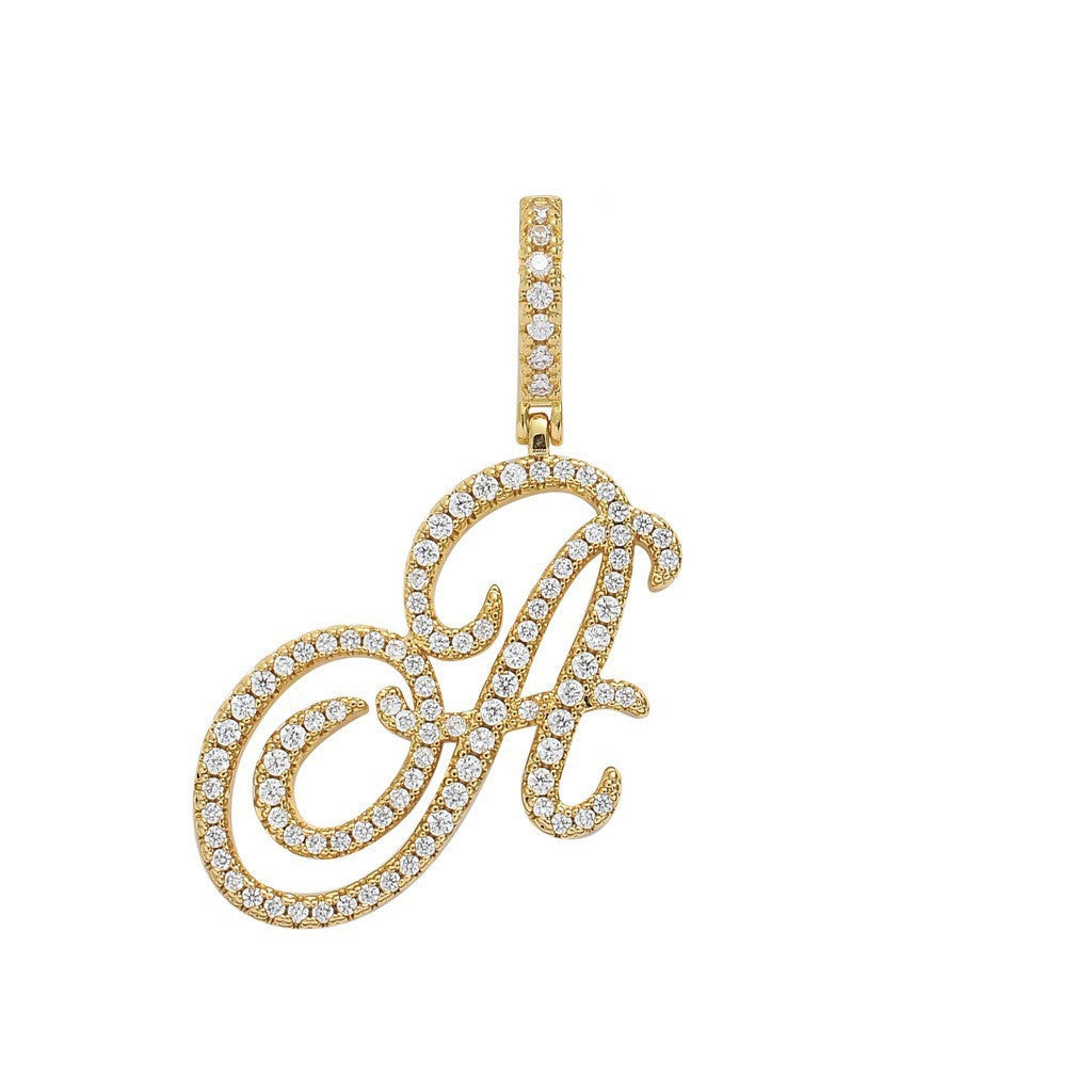 Floral Letter Full-Diamond Pendant Necklace (Gold/Silver Version)