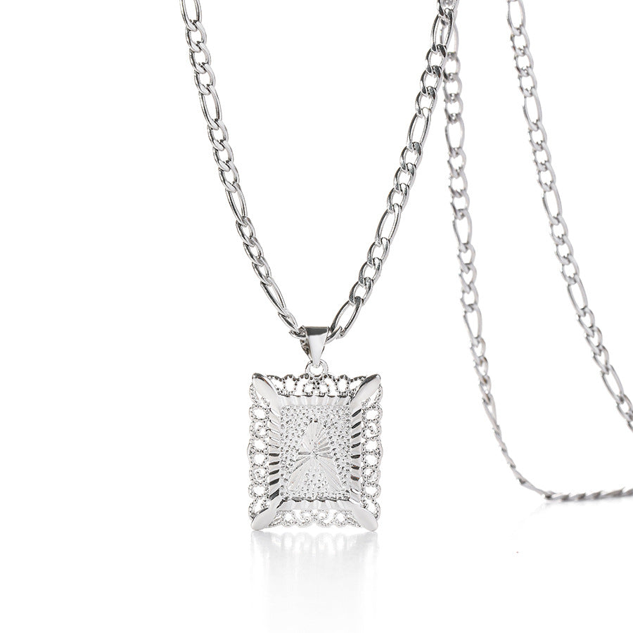 Vintage Square Letter Pendant Necklace
