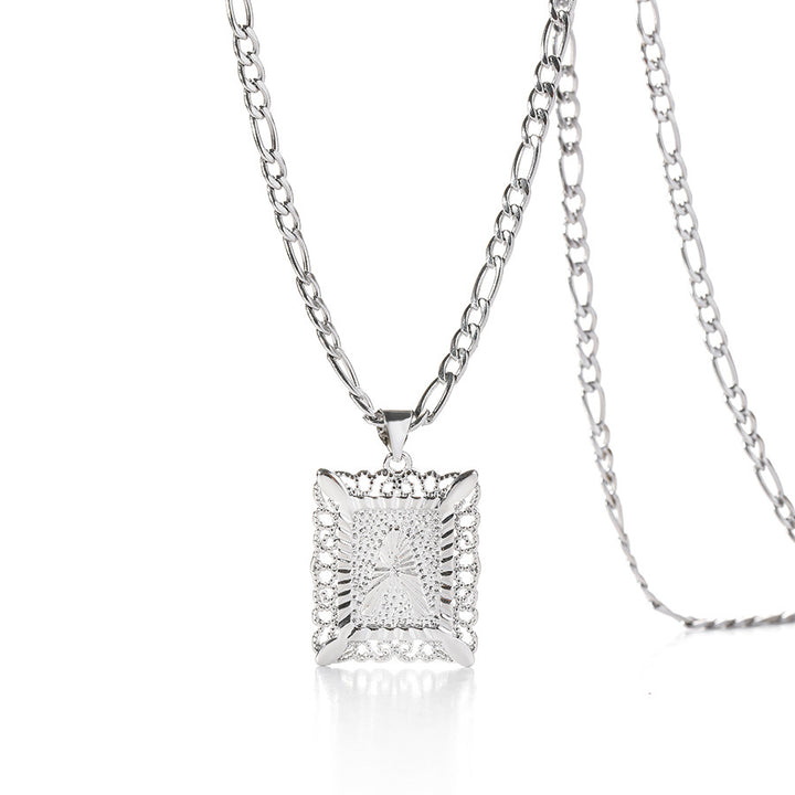 Vintage Square Letter Pendant Necklace