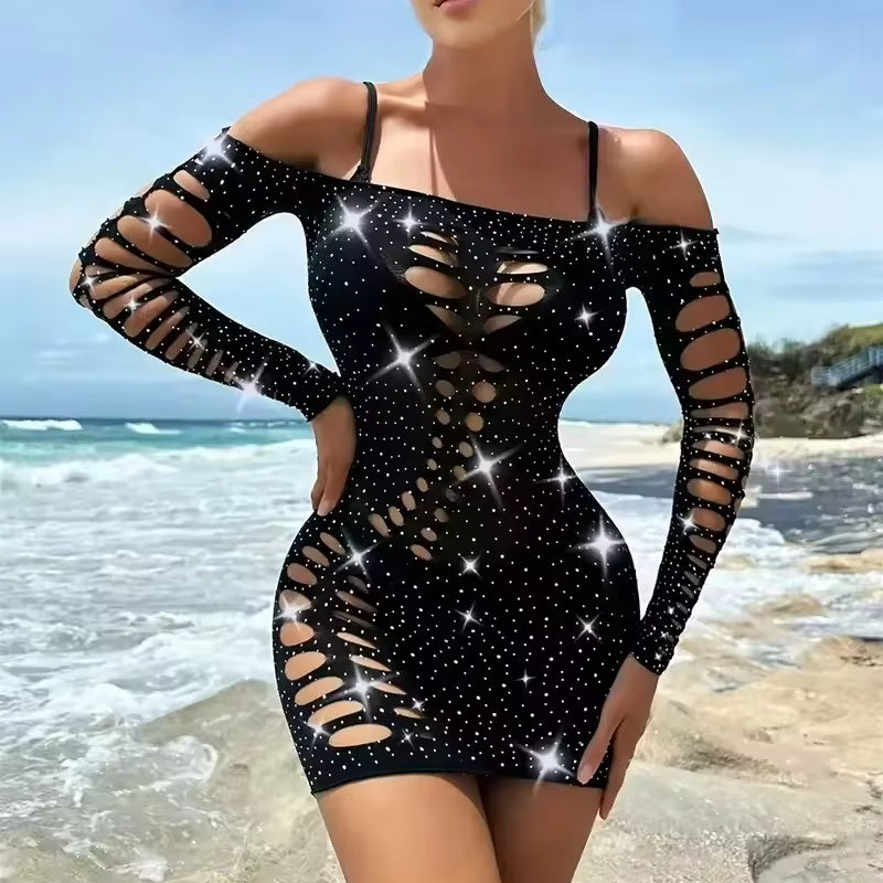 Starry Cutout Sparkle Long-Sleeve Bodysuit