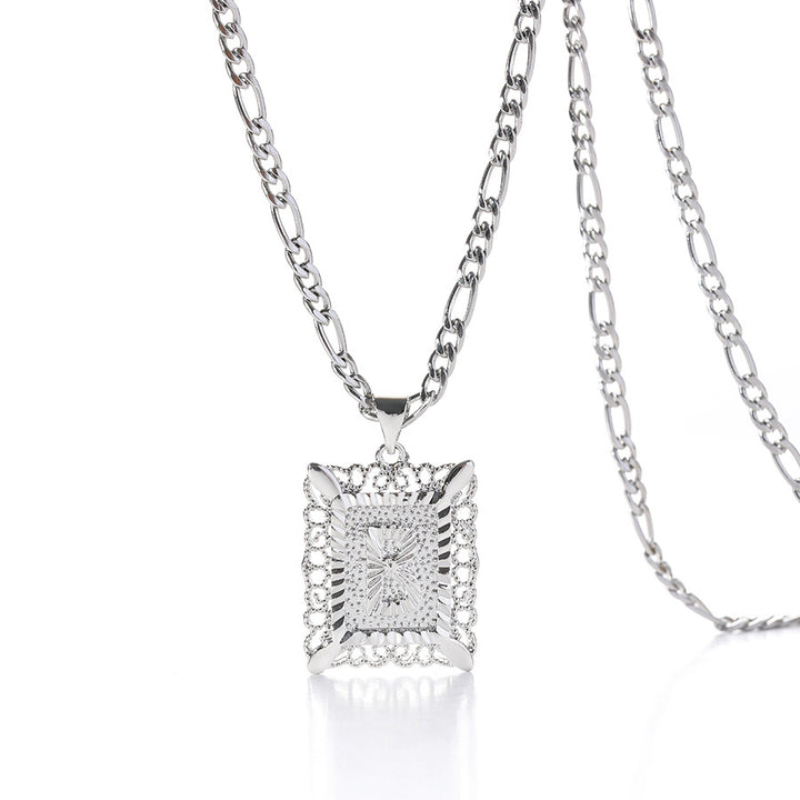 Vintage Square Letter Pendant Necklace