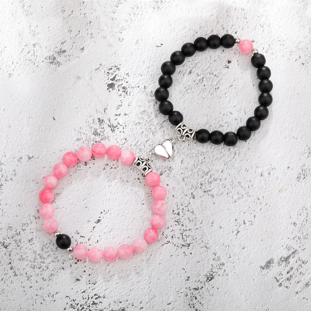 Multi-Material Beaded Heart Magnetic Couple Bracelet
