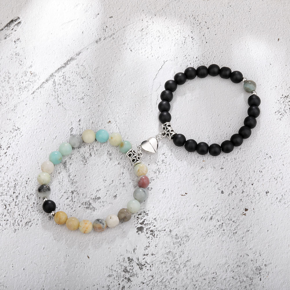 Multi-Material Beaded Heart Magnetic Couple Bracelet