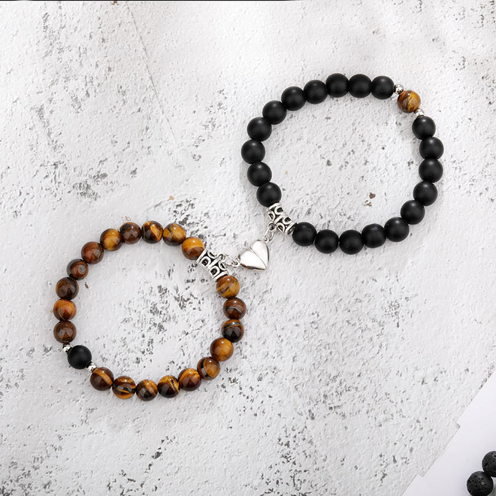 Multi-Material Beaded Heart Magnetic Couple Bracelet