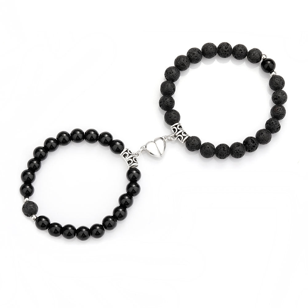 Multi-Material Beaded Heart Magnetic Couple Bracelet