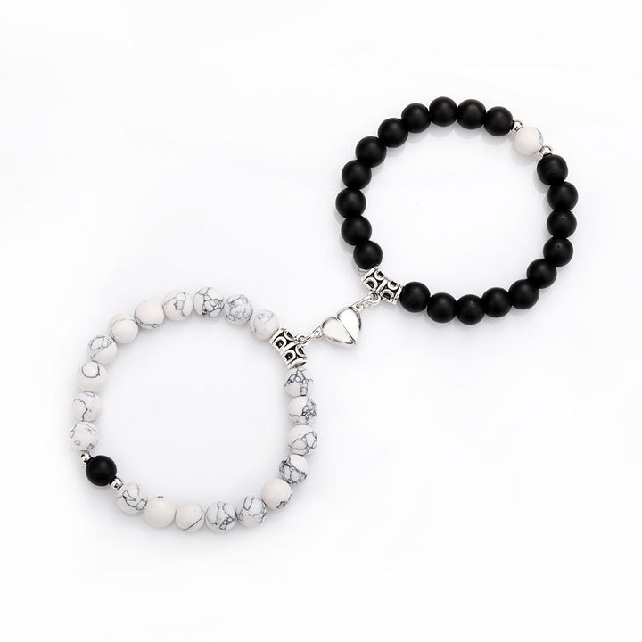 Multi-Material Beaded Heart Magnetic Couple Bracelet