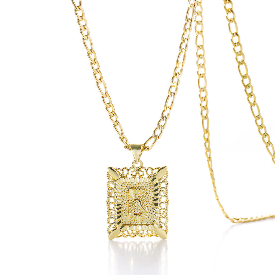 Vintage Square Letter Pendant Necklace