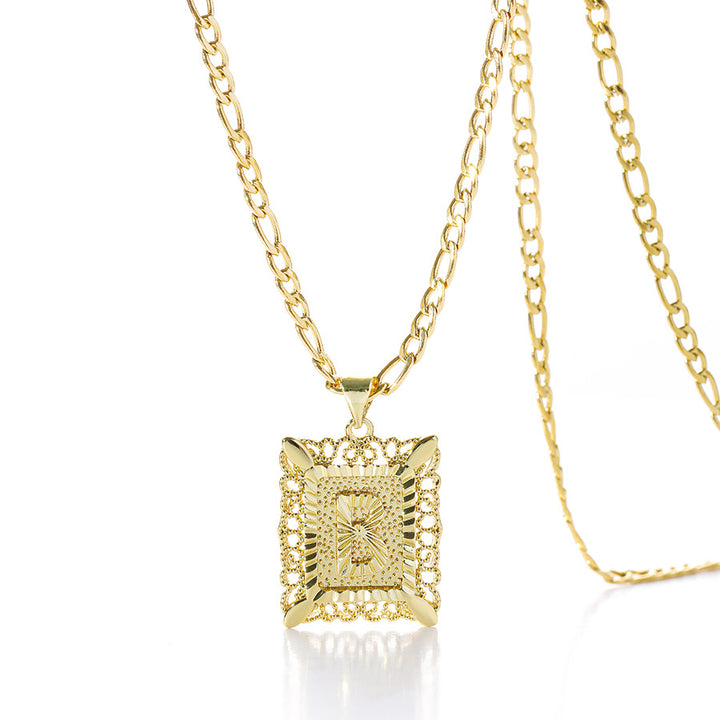 Vintage Square Letter Pendant Necklace
