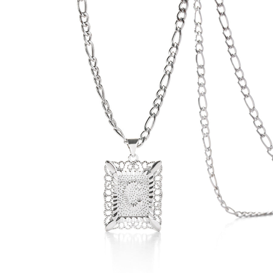 Vintage Square Letter Pendant Necklace