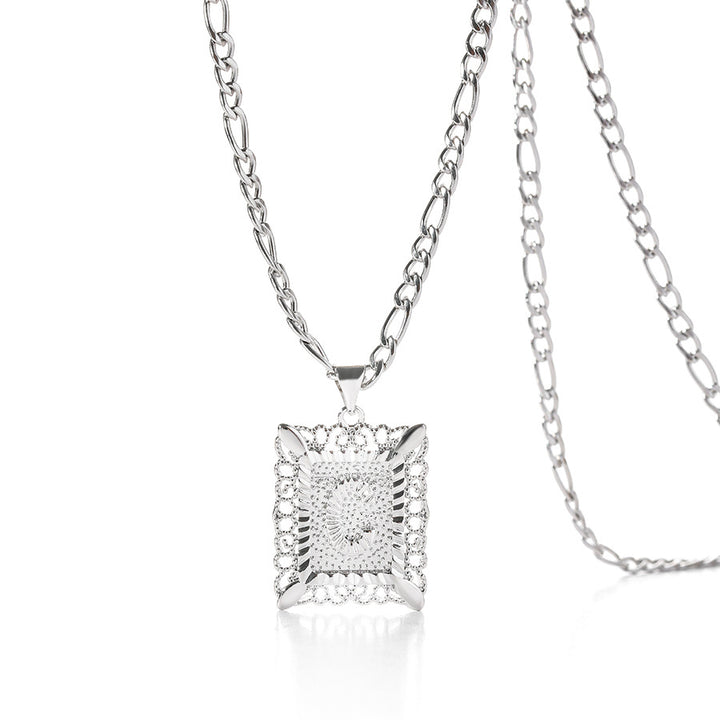 Vintage Square Letter Pendant Necklace