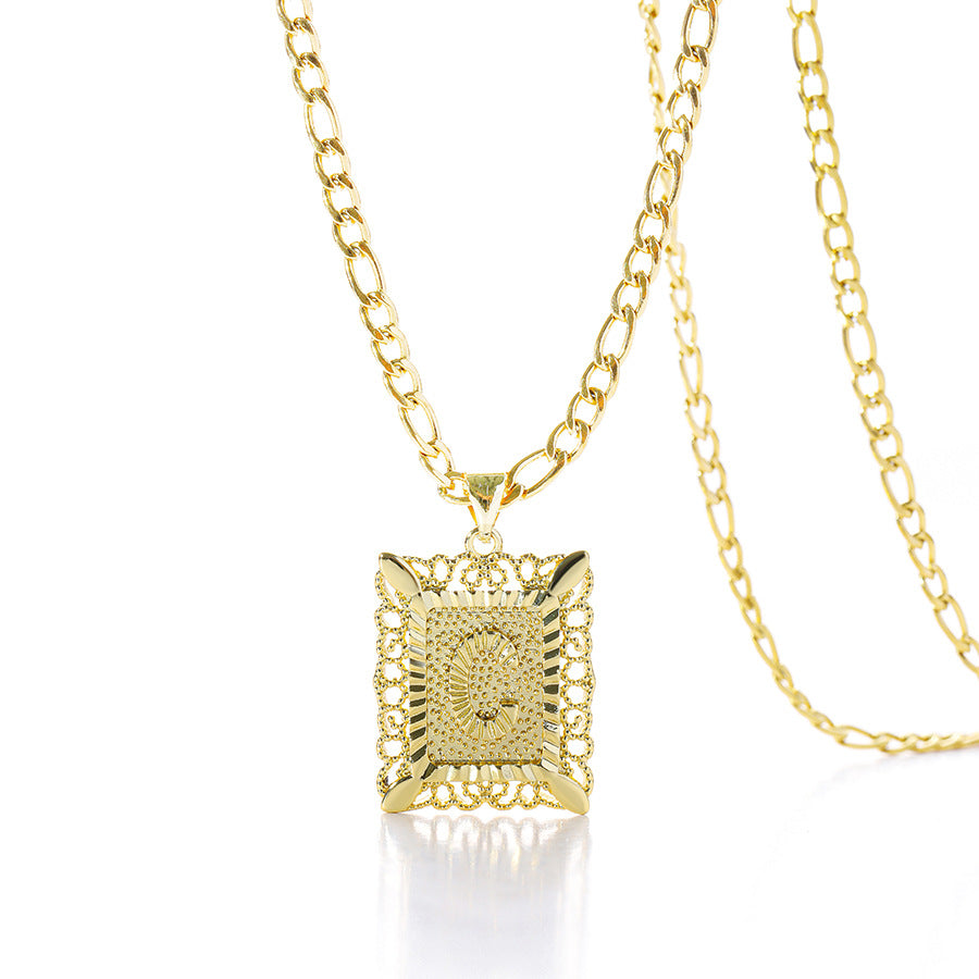 Vintage Square Letter Pendant Necklace