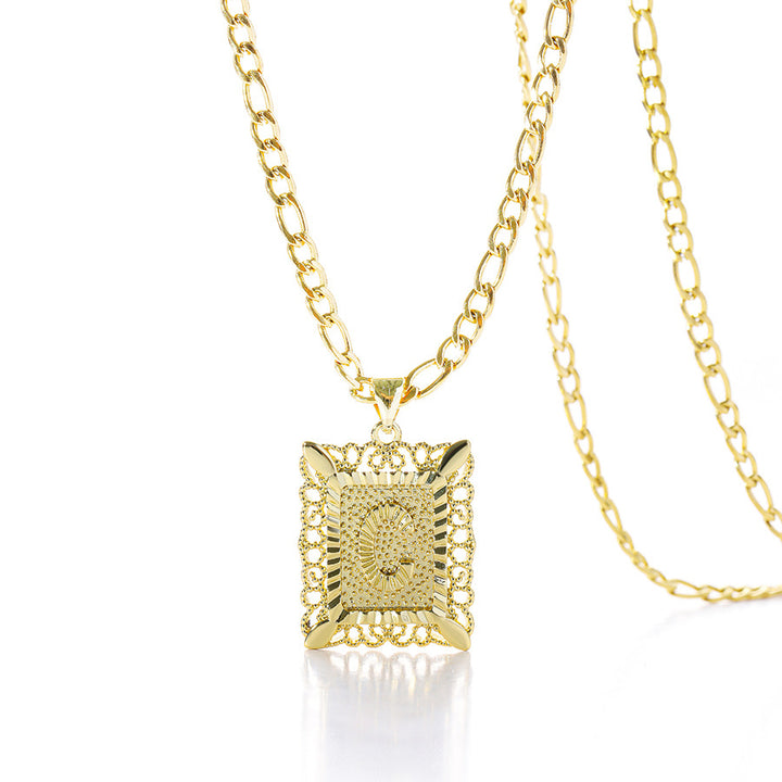 Vintage Square Letter Pendant Necklace