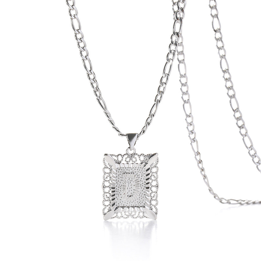 Vintage Square Letter Pendant Necklace