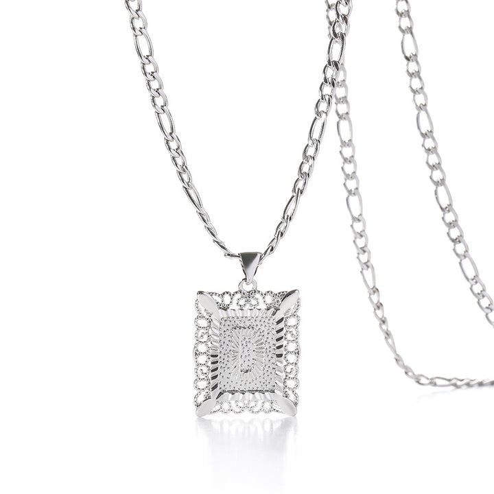 Vintage Square Letter Pendant Necklace